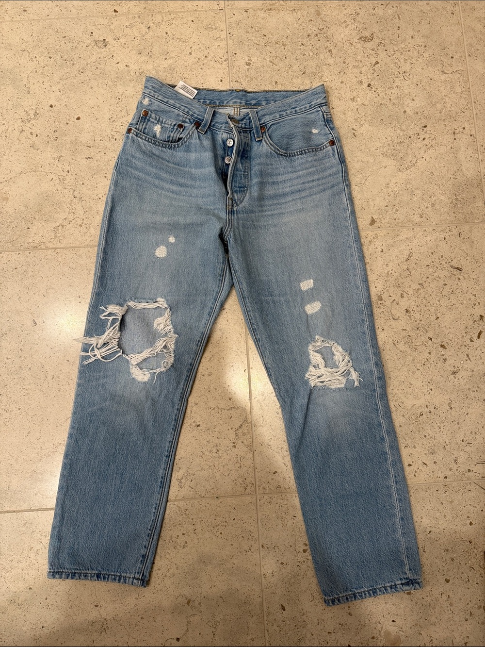 Levi's Light Blue Distressed Straight Jeans